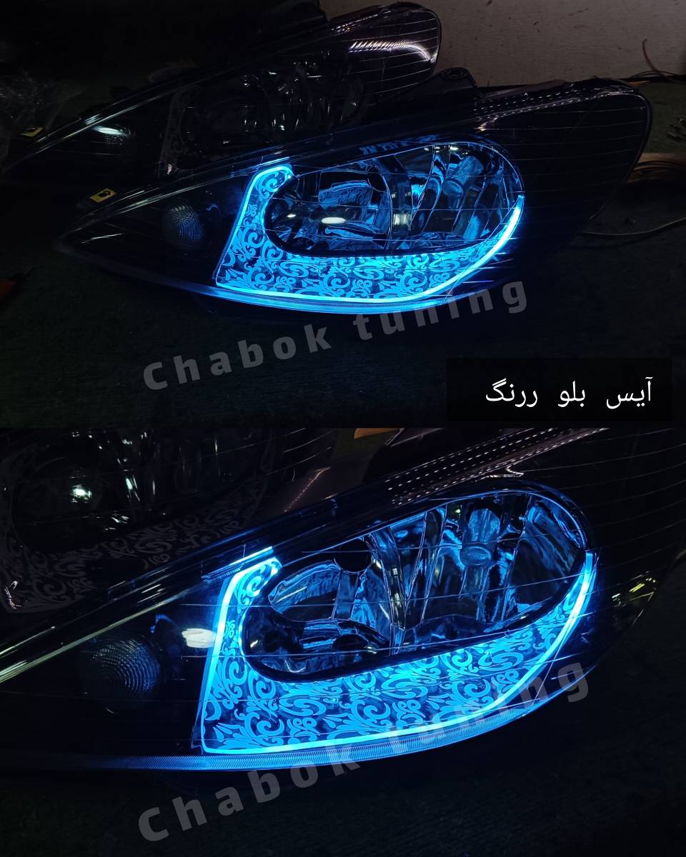 چراغ جلو پژو 206 طرح  تتو کفخواب آیس بلو