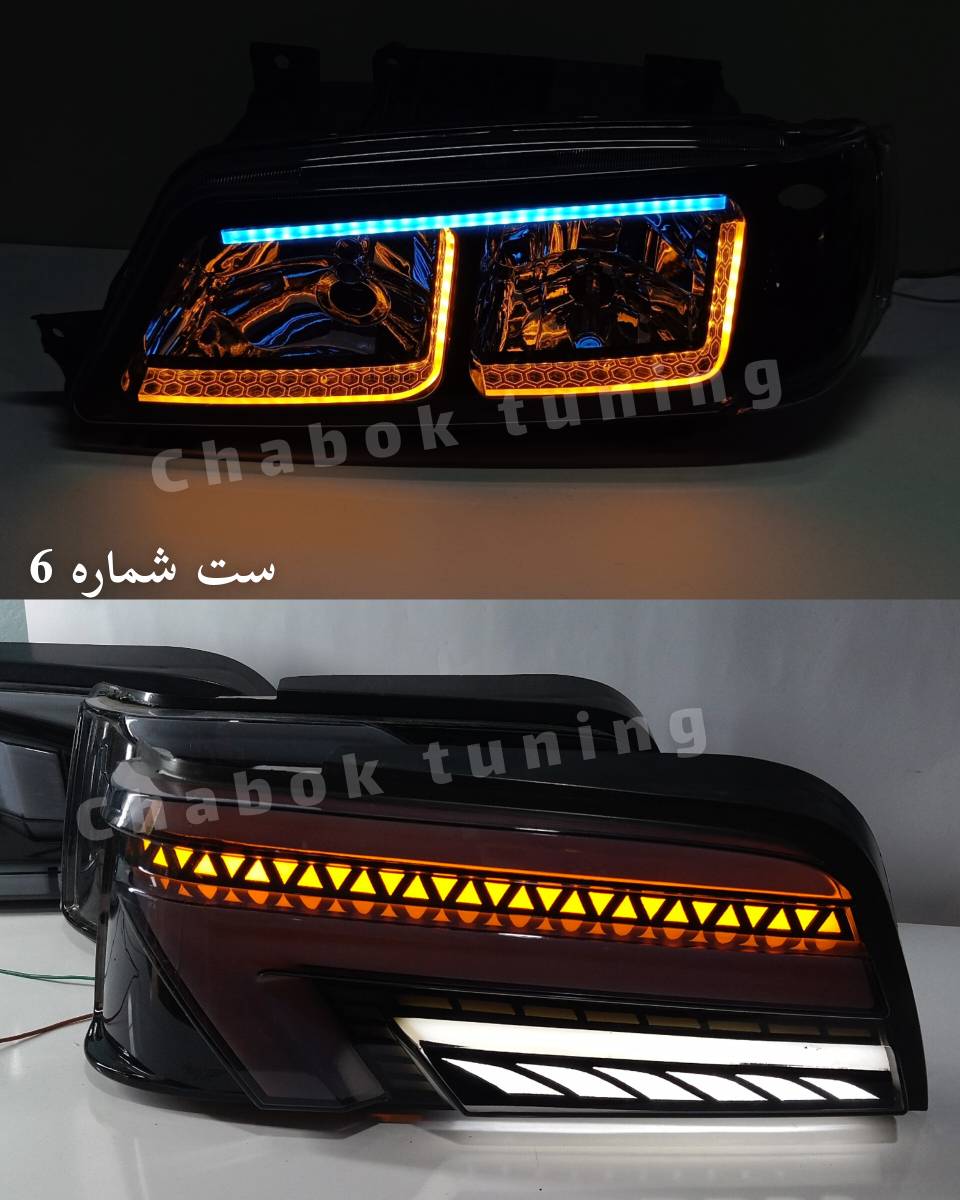 ست چراغ اسپرت پژو 405 جلو طرح پارس ال کفخواب انبه ابرو آیس بلو داخل مشکی و خطرNX دودی