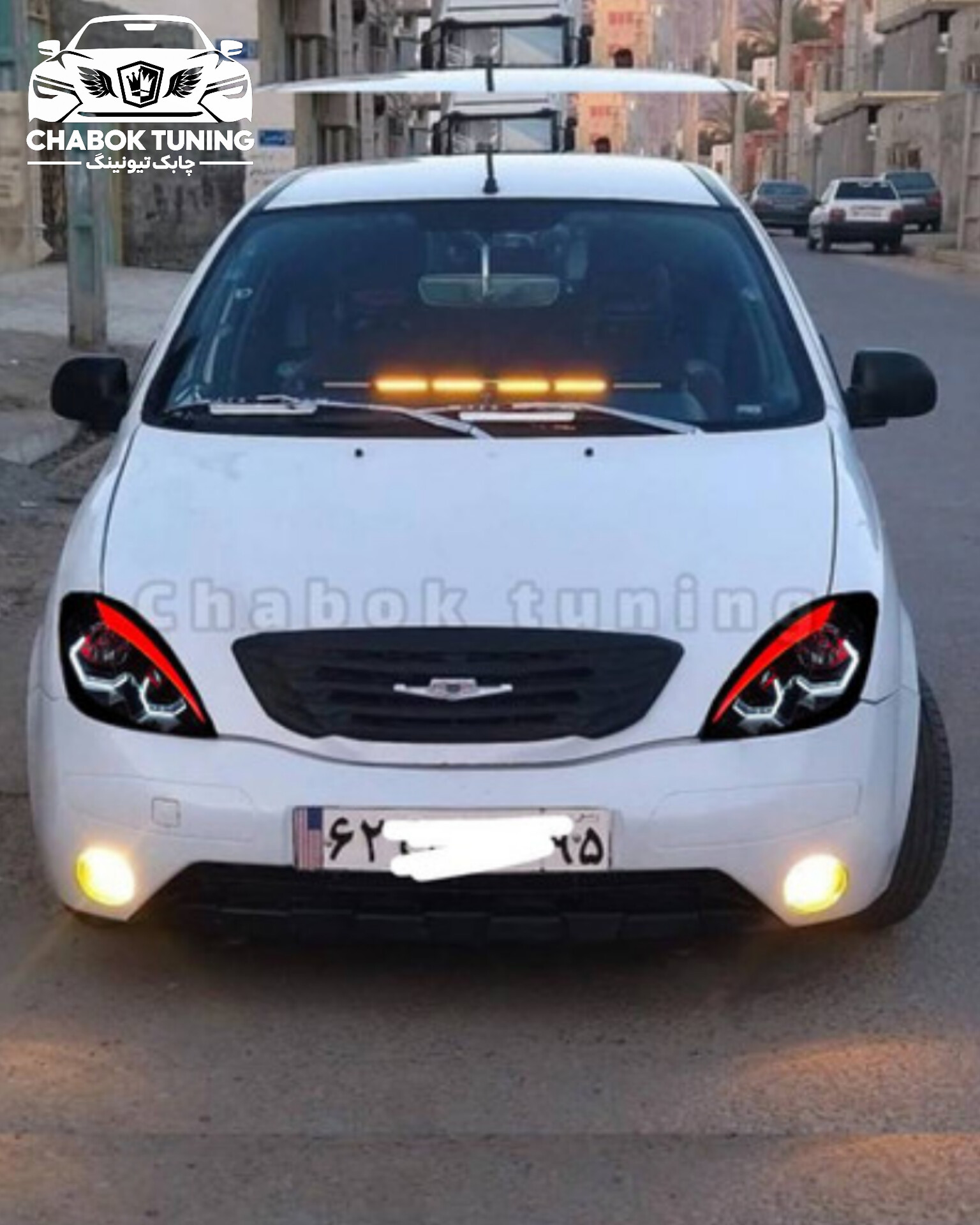 چراغ جلو تیبا طرح دو i8 سفید ابرو قرمز مات داخل مشکی